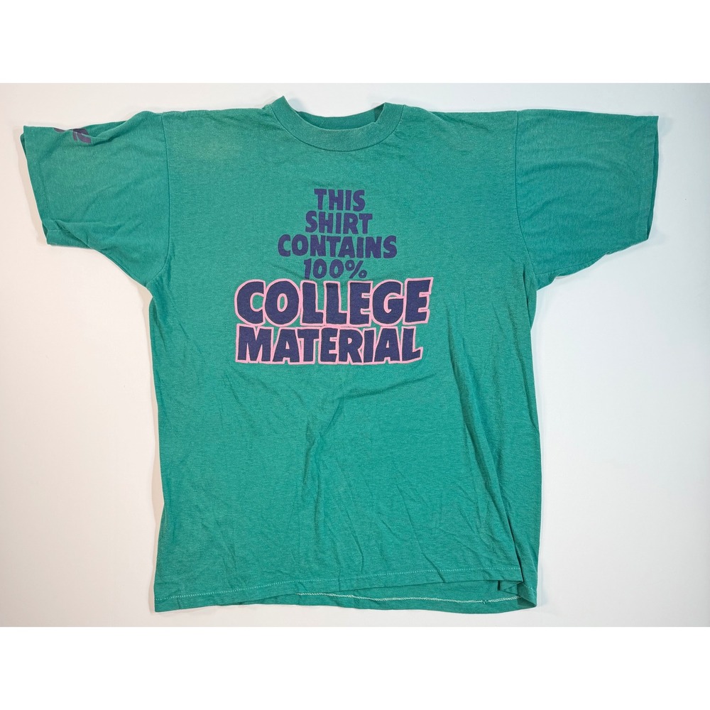 Vintage 90s HACU College Material Graphic T-Shirt XL Green Single Stitch Tee